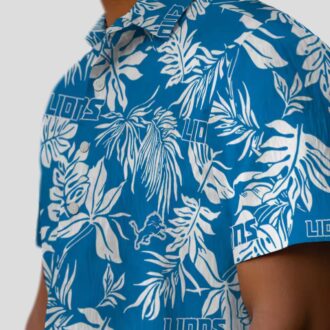 Detroit Lions Tropical Leaf Hawaiian Shirt, Blue White Tropical Beach Shirt