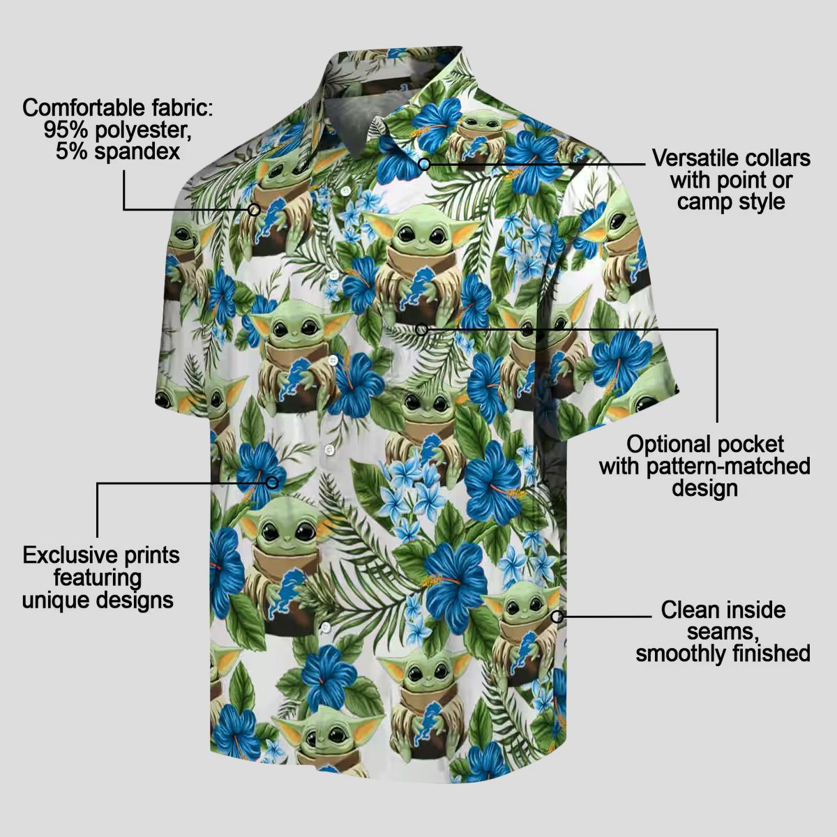 Detroit Lions Yoda Hawaiian Shirt, Green Tropical NFL Aloha Outfit