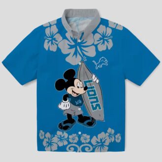 Disney Mickey Detroit Lions Hawaiian Shirt, Summer Surf Blue Aloha Shirt