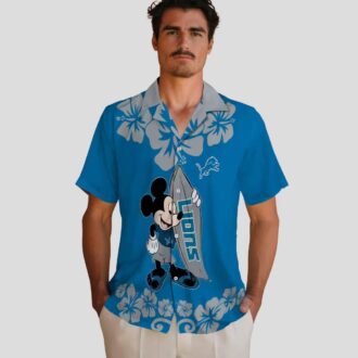 Disney Mickey Detroit Lions Hawaiian Shirt, Summer Surf Blue Aloha Shirt