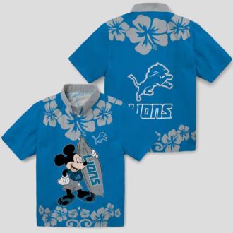 Disney Mickey Detroit Lions Hawaiian Shirt, Summer Surf Blue Aloha Shirt