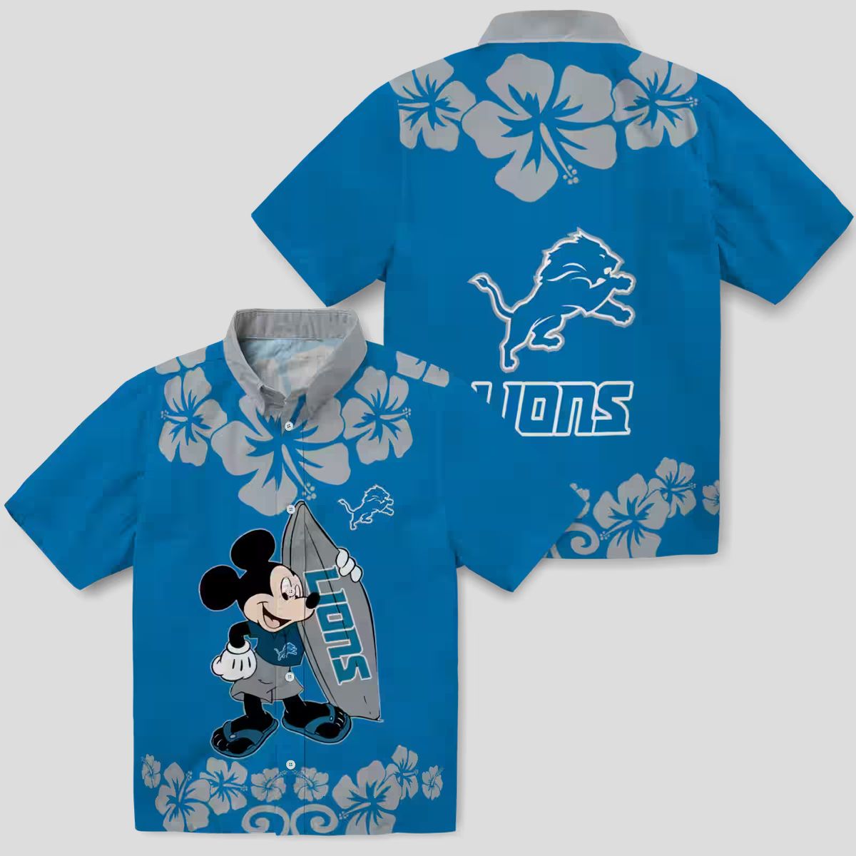 Disney Mickey Detroit Lions Hawaiian Shirt, Summer Surf Blue Aloha Shirt