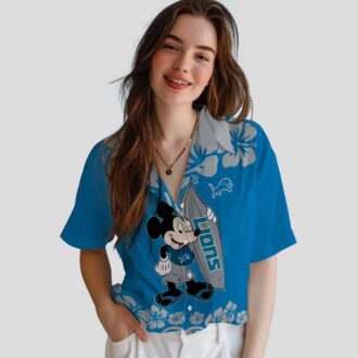 Disney Mickey Detroit Lions Hawaiian Shirt, Summer Surf Blue Aloha Shirt