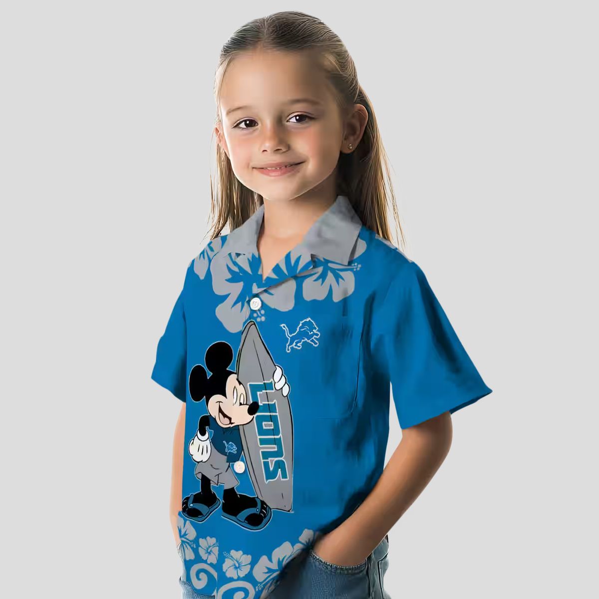 Disney Mickey Detroit Lions Hawaiian Shirt, Summer Surf Blue Aloha Shirt