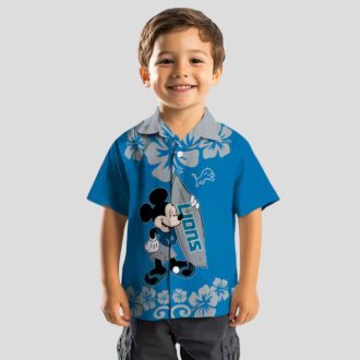 Disney Mickey Detroit Lions Hawaiian Shirt, Summer Surf Blue Aloha Shirt