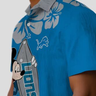 Disney Mickey Detroit Lions Hawaiian Shirt, Summer Surf Blue Aloha Shirt