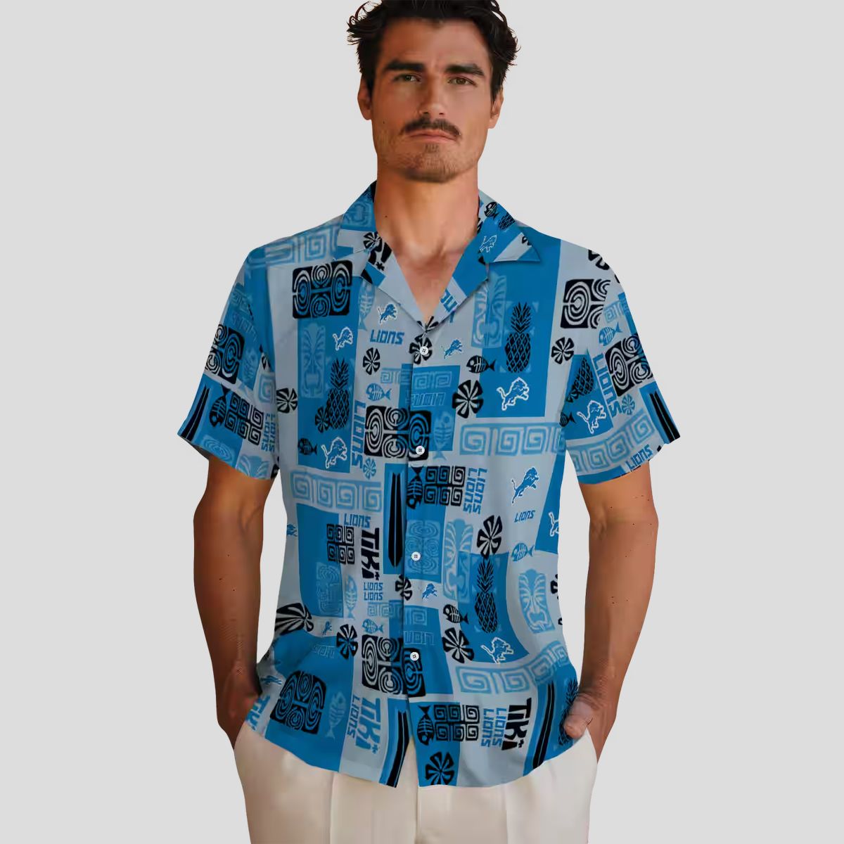 Limited Edition Detroit Lions Tribal Hawaiian Shirt, Blue Aloha Button Up Shirt