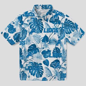Men's Detroit Lions Hawaiian Shirt, Blue White Tropical Plants Aloha Outfit