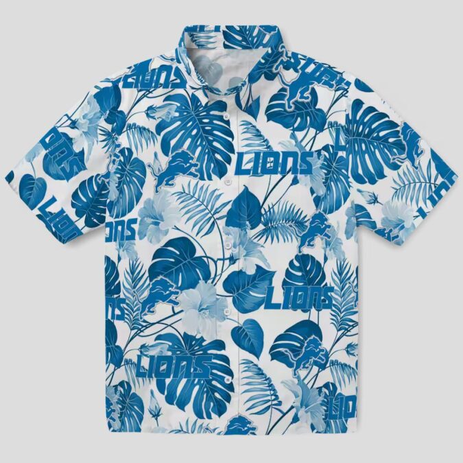 Men's Detroit Lions Hawaiian Shirt, Blue White Tropical Plants Aloha Outfit