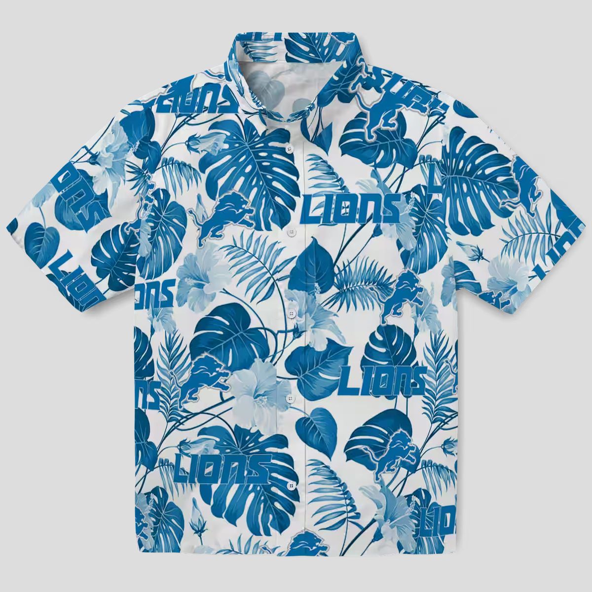 Men's Detroit Lions Hawaiian Shirt, Blue White Tropical Plants Aloha Outfit