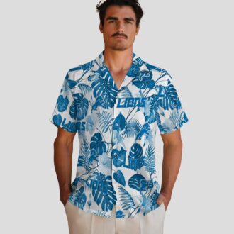 Men's Detroit Lions Hawaiian Shirt, Blue White Tropical Plants Aloha Outfit