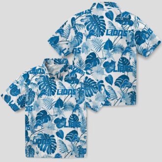 Men's Detroit Lions Hawaiian Shirt, Blue White Tropical Plants Aloha Outfit