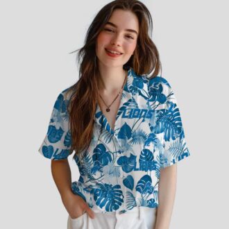 Men's Detroit Lions Hawaiian Shirt, Blue White Tropical Plants Aloha Outfit