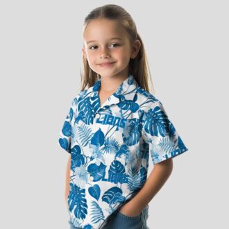 Men's Detroit Lions Hawaiian Shirt, Blue White Tropical Plants Aloha Outfit