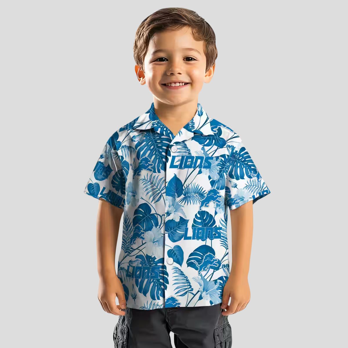 Men's Detroit Lions Hawaiian Shirt, Blue White Tropical Plants Aloha Outfit
