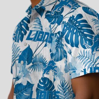 Men's Detroit Lions Hawaiian Shirt, Blue White Tropical Plants Aloha Outfit