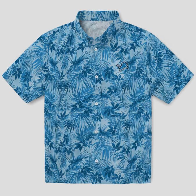 NFL Detroit Lions Blue Hawaiian Shirt – Leaf Print Tropical Beachwear