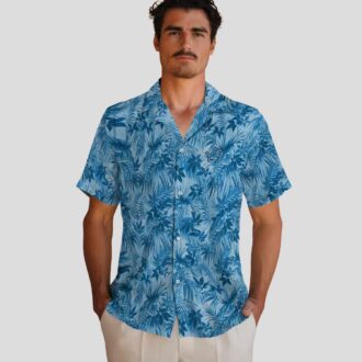 NFL Detroit Lions Blue Hawaiian Shirt – Leaf Print Tropical Beachwear