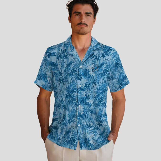 NFL Detroit Lions Blue Hawaiian Shirt – Leaf Print Tropical Beachwear