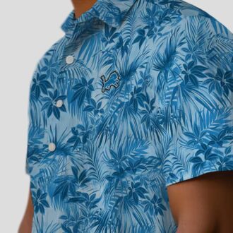 NFL Detroit Lions Blue Hawaiian Shirt – Leaf Print Tropical Beachwear