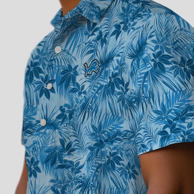 NFL Detroit Lions Blue Hawaiian Shirt – Leaf Print Tropical Beachwear
