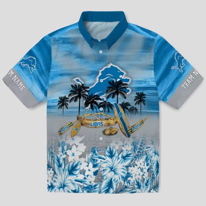 NFL Detroit Lions Custom Hawaiian Shirt, Tropical Canoe Blue Aloha Fan Gift