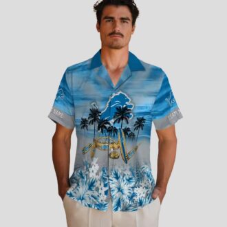 NFL Detroit Lions Custom Hawaiian Shirt, Tropical Canoe Blue Aloha Fan Gift