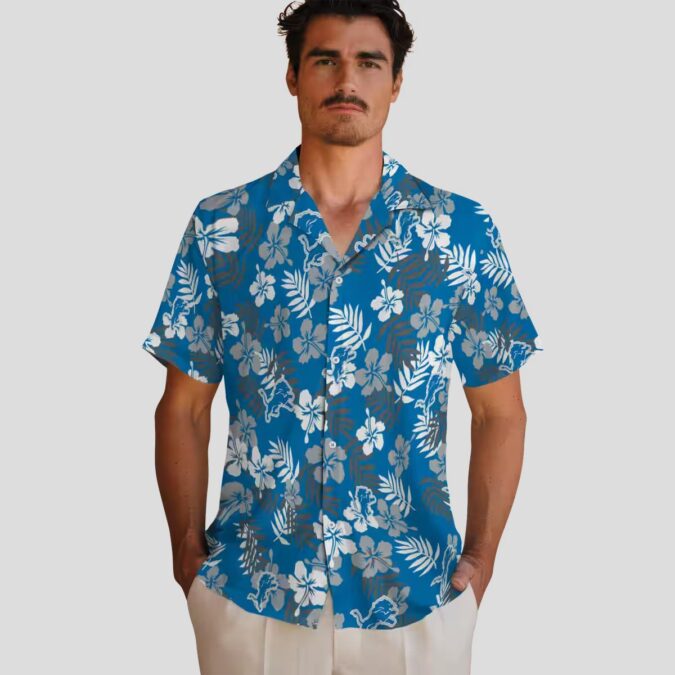 NFL Detroit Lions Floral Blue Hawaiian Shirt, Tropical Summer Vacation Outfit