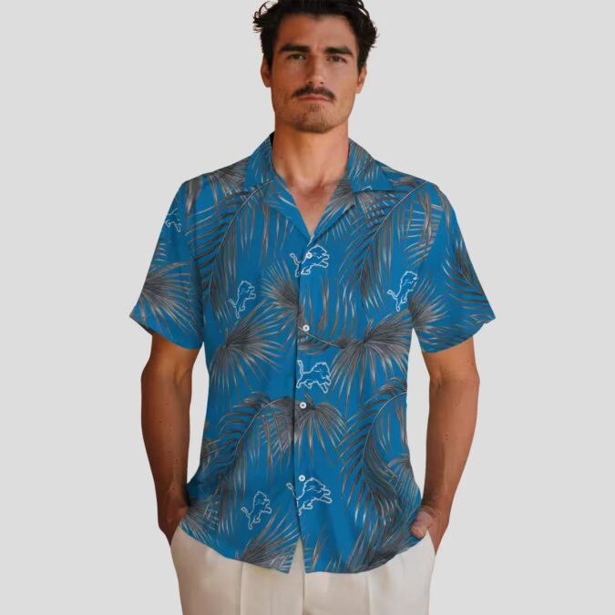NFL Detroit Lions Hawaiian Shirt, Blue Leafy Palms Summer Outfit for Mens