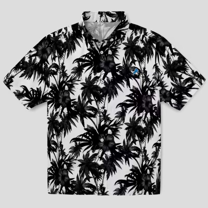 NFL Detroit Lions Palm Hawaiian Shirt – Classic Black & White Vacation Outfit