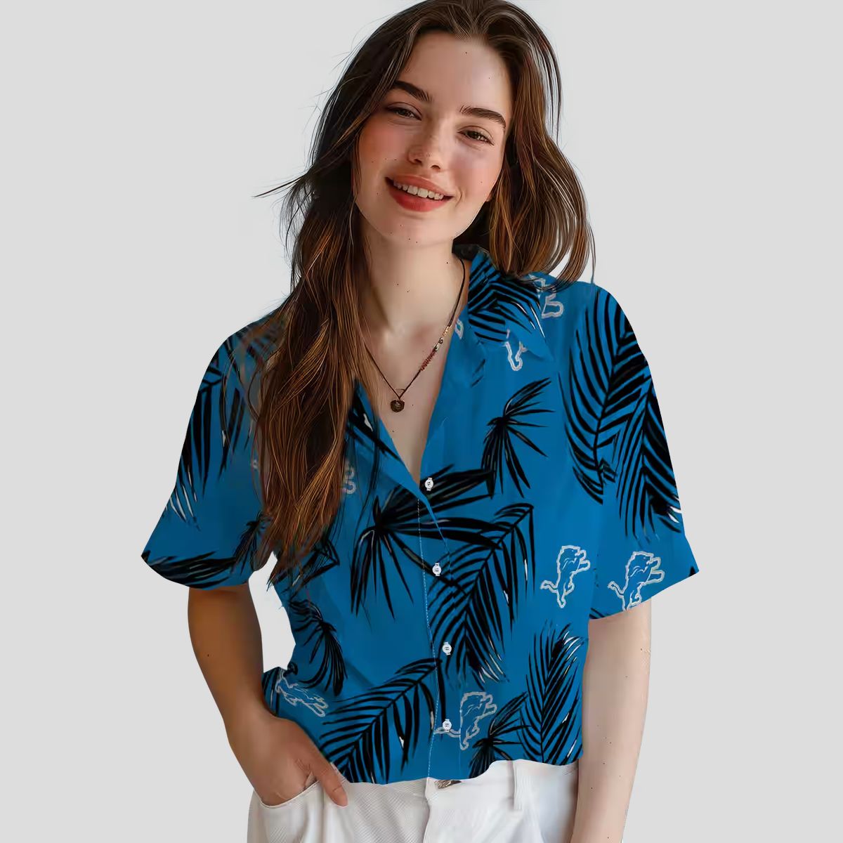 NFL Detroit Lions Palm Leaf Hawaiian Shirt, Best Summer Party Outfit