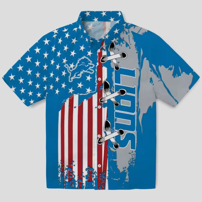 NFL Detroit Lions Stitched Flag Hawaiian Shirt – Blue Tropical Outfit