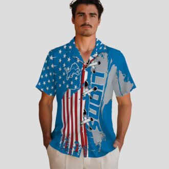 NFL Detroit Lions Stitched Flag Hawaiian Shirt – Blue Tropical Outfit