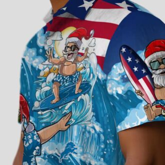 NFL Detroit Lions Surfing Santa Hawaiian Shirt, Holiday Beach Outfit