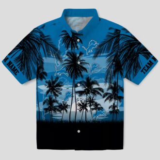 NFL Football Detroit Lions Hawaiian Shirt - Sunset Beach Blue & Black Design