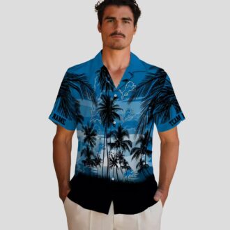 NFL Football Detroit Lions Hawaiian Shirt - Sunset Beach Blue & Black Design