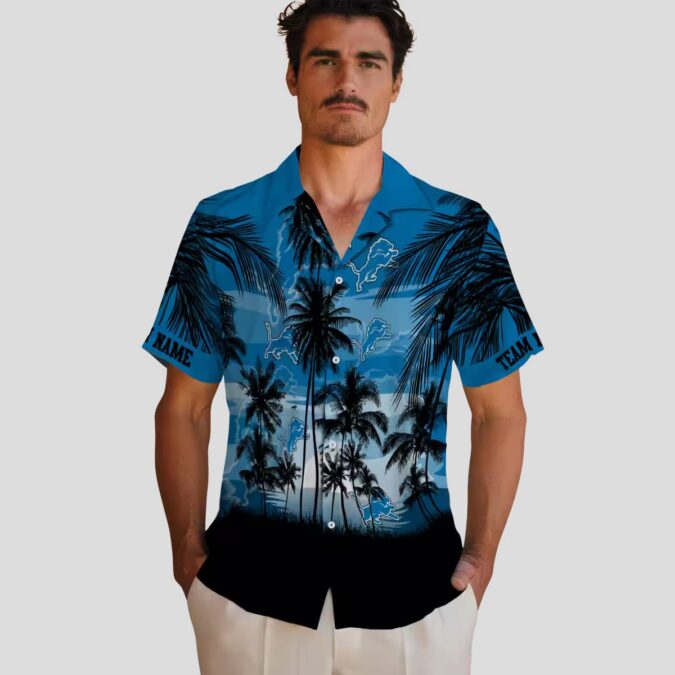 NFL Football Detroit Lions Hawaiian Shirt - Sunset Beach Blue & Black Design