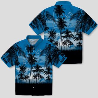 NFL Football Detroit Lions Hawaiian Shirt - Sunset Beach Blue & Black Design