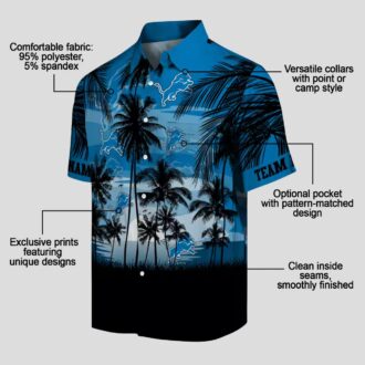 NFL Football Detroit Lions Hawaiian Shirt - Sunset Beach Blue & Black Design