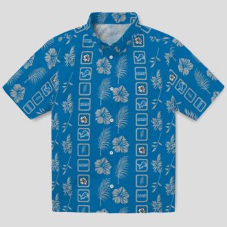 NFL Team Detroit Lions Hawaiian Shirt, Framed Floral Blue Aloha Fan Apparel