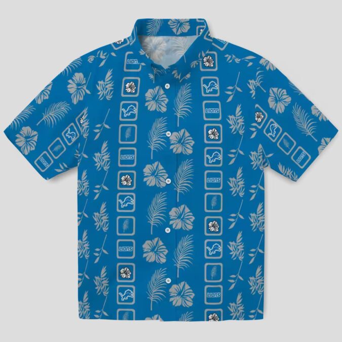 NFL Team Detroit Lions Hawaiian Shirt, Framed Floral Blue Aloha Fan Apparel