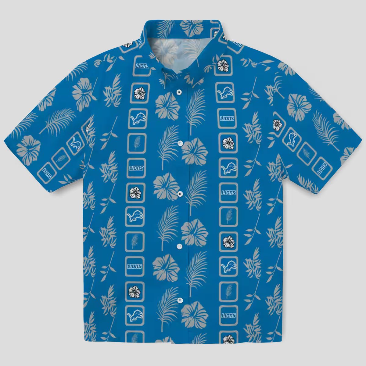NFL Team Detroit Lions Hawaiian Shirt, Framed Floral Blue Aloha Fan Apparel