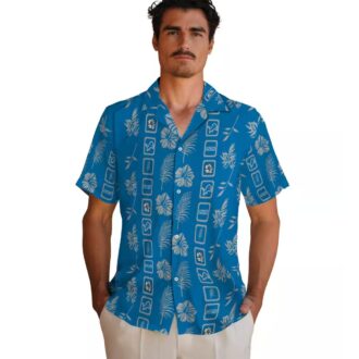 NFL Team Detroit Lions Hawaiian Shirt, Framed Floral Blue Aloha Fan Apparel