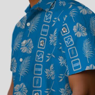 NFL Team Detroit Lions Hawaiian Shirt, Framed Floral Blue Aloha Fan Apparel