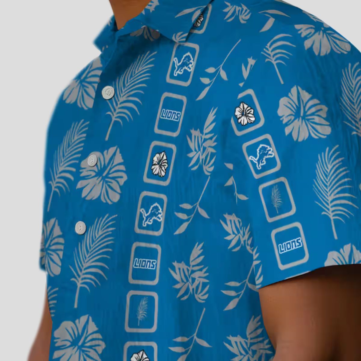 NFL Team Detroit Lions Hawaiian Shirt, Framed Floral Blue Aloha Fan Apparel