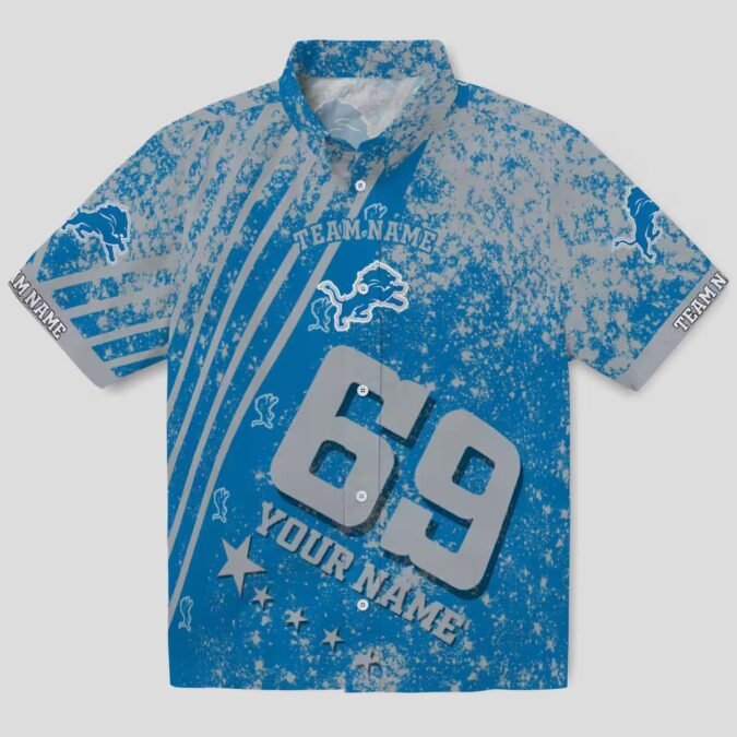 Personalized Detroit Lions Hawaiian Shirt - USA Flag Star Stripes Blue Aloha