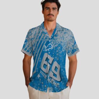 Personalized Detroit Lions Hawaiian Shirt - USA Flag Star Stripes Blue Aloha