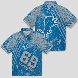 Personalized Detroit Lions Hawaiian Shirt - USA Flag Star Stripes Blue Aloha