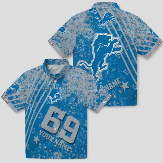 Personalized Detroit Lions Hawaiian Shirt - USA Flag Star Stripes Blue Aloha