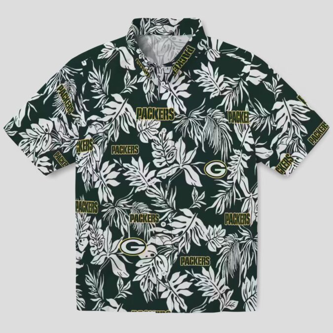 Aloha Green Bay Packers Button Up Hawaiian Shirt - Tropical Leaf Design for Football Fans